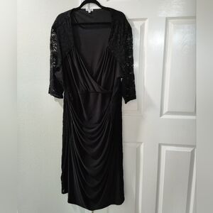 Kiyonna Women’s Plus 5X Valentina Ruched Black Curvy Stretchy Party LBD Evening